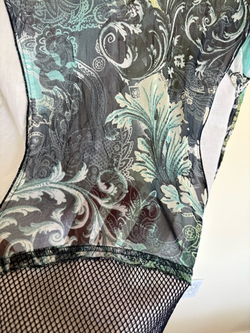 Elisa Cavaletti Mixed Media Sheer Paisley & Ruffle Top - Rare Art Piece - Picture 13 of 14